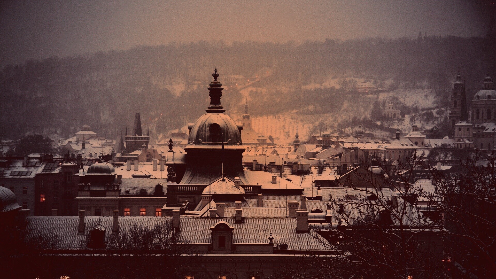 Город зимой обои