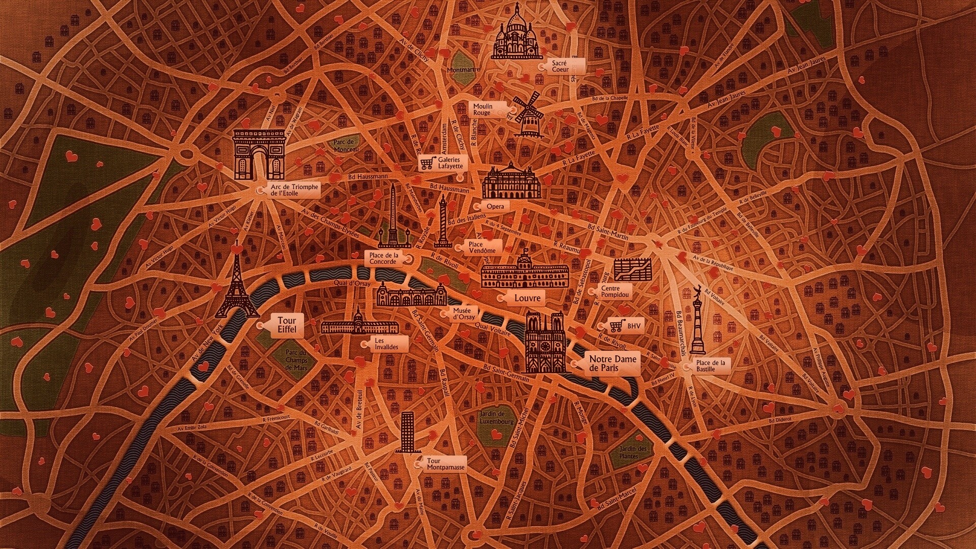 Карта Парижа обои