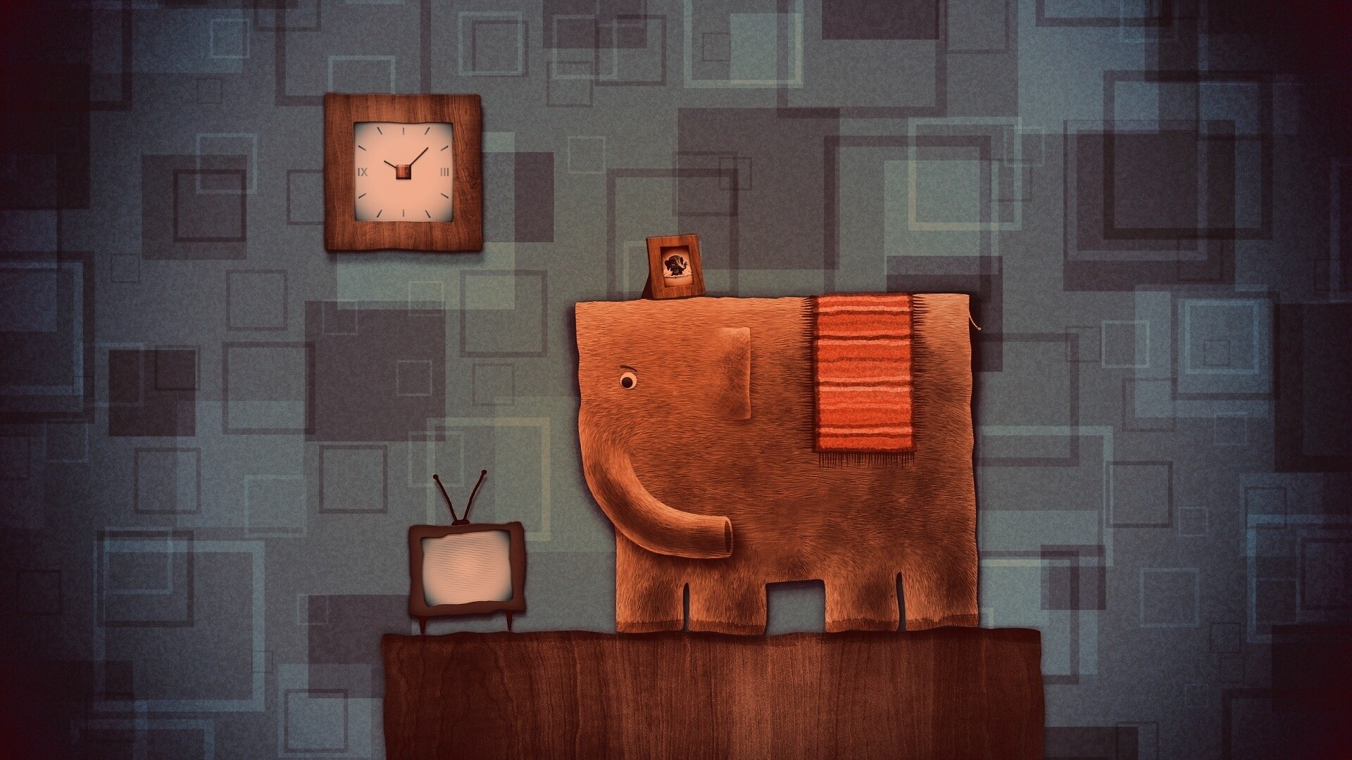 Слон, часы и телевизор обои
