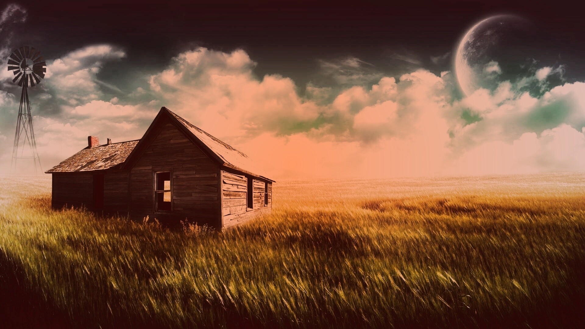 Домик в поле обои