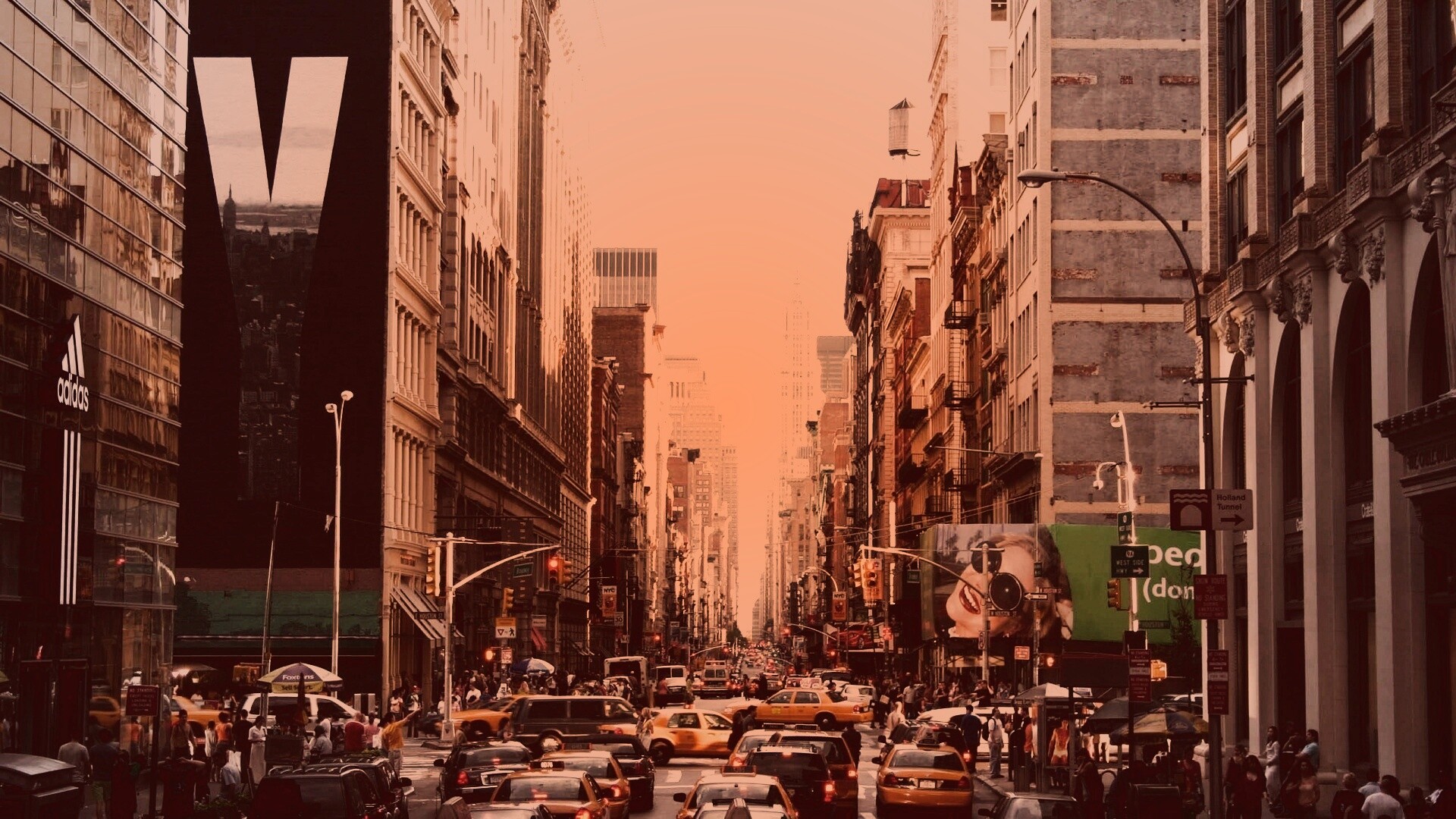Людная Нью-Йоркская улица обои