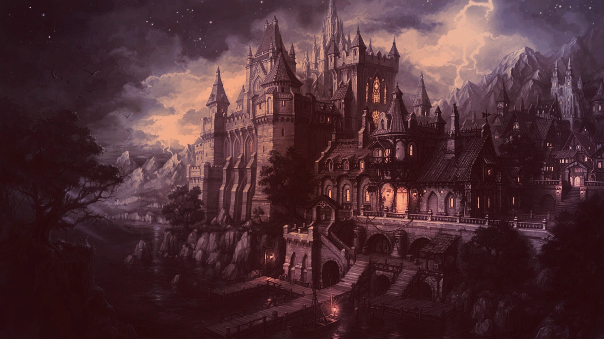 Замок ночью обои