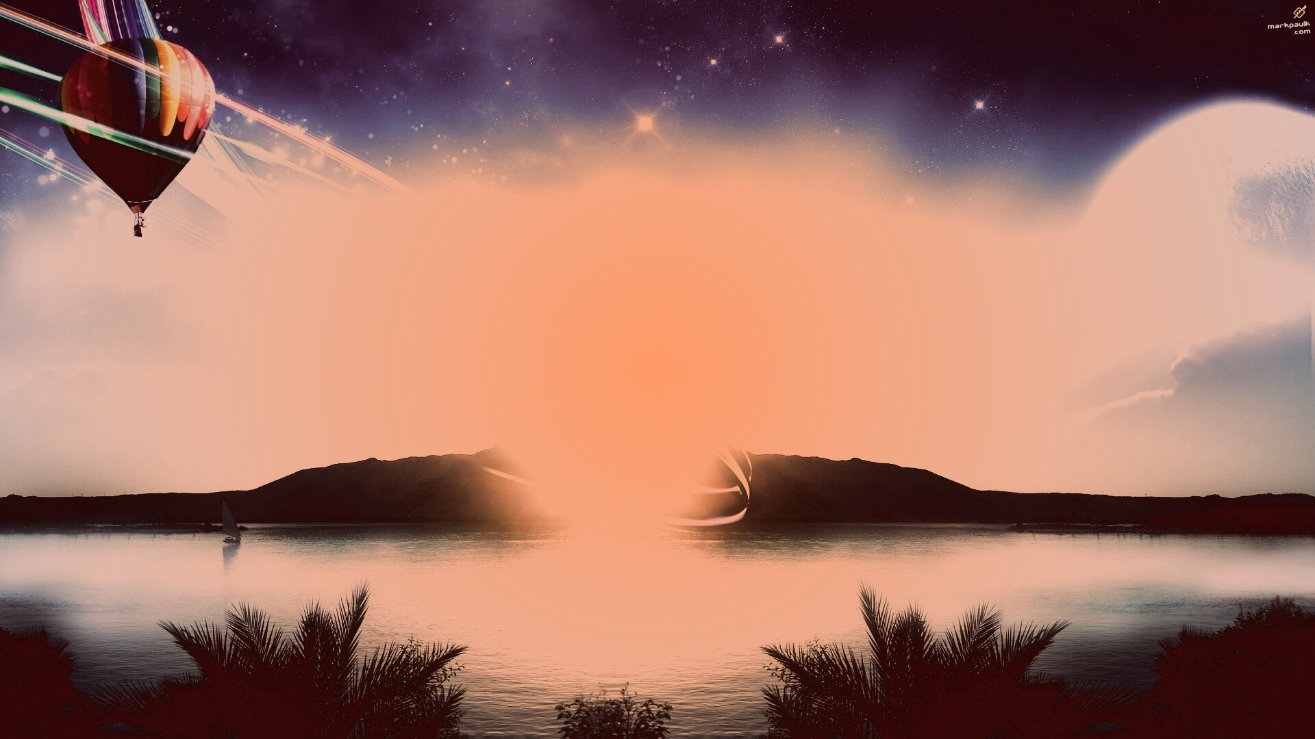 Радужный воздушный шар обои