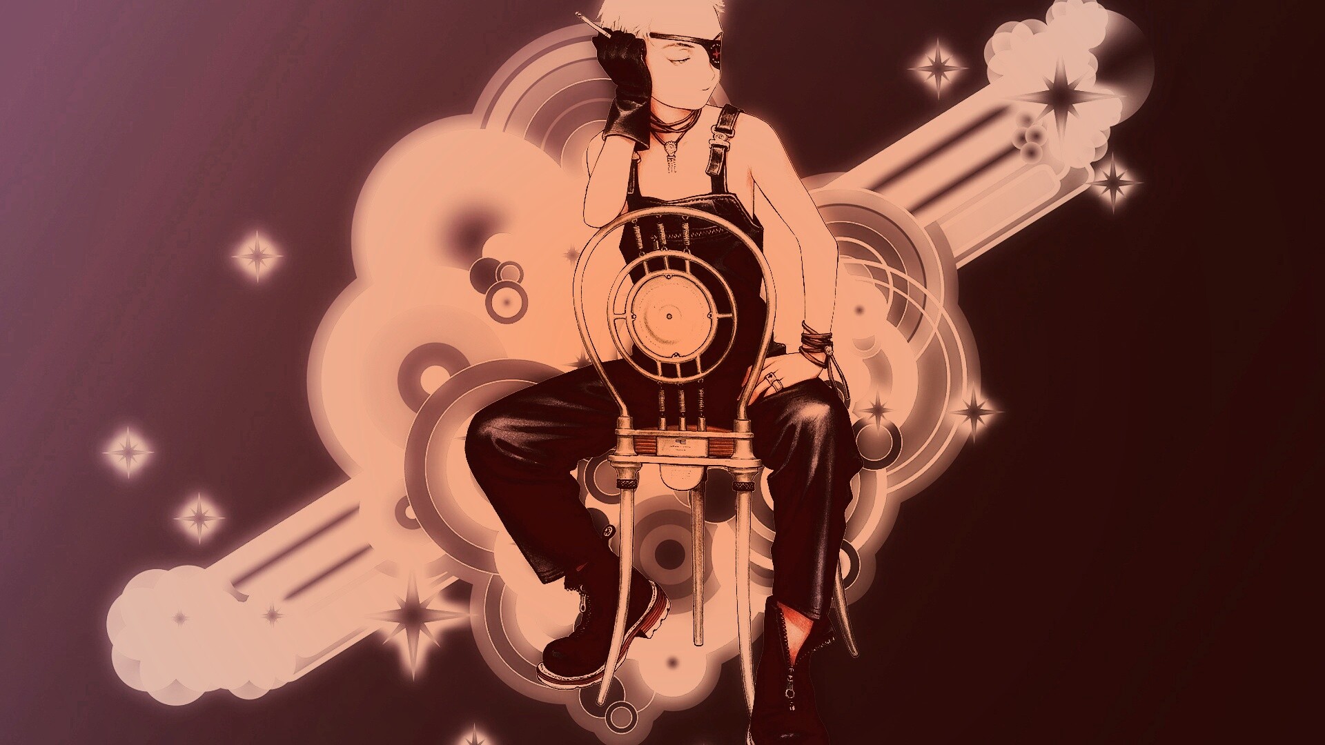 Одноглазый парень на стуле обои