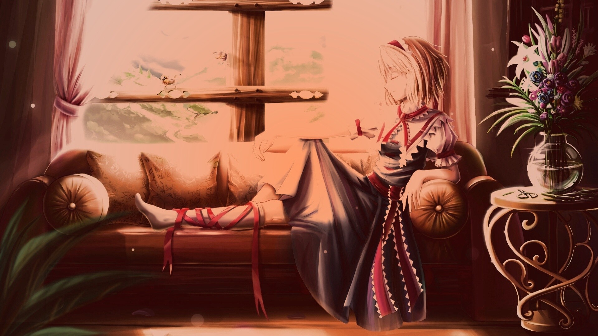 Девушка у окна обои