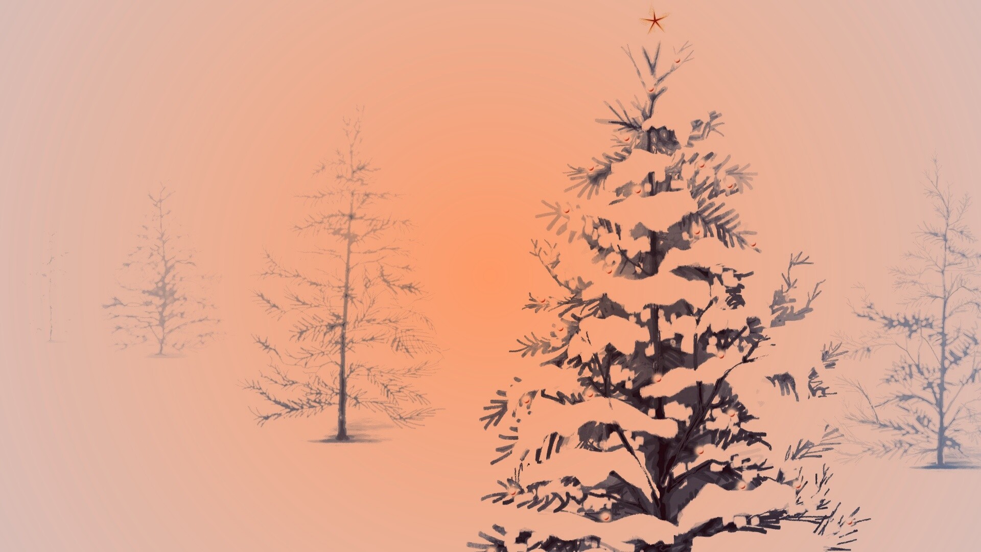 Украшенная ёлочка в лесу обои