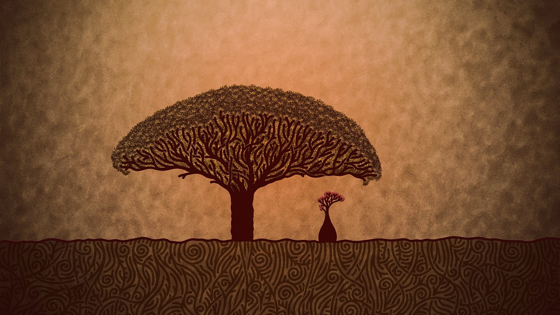 Нарисованное деревце обои