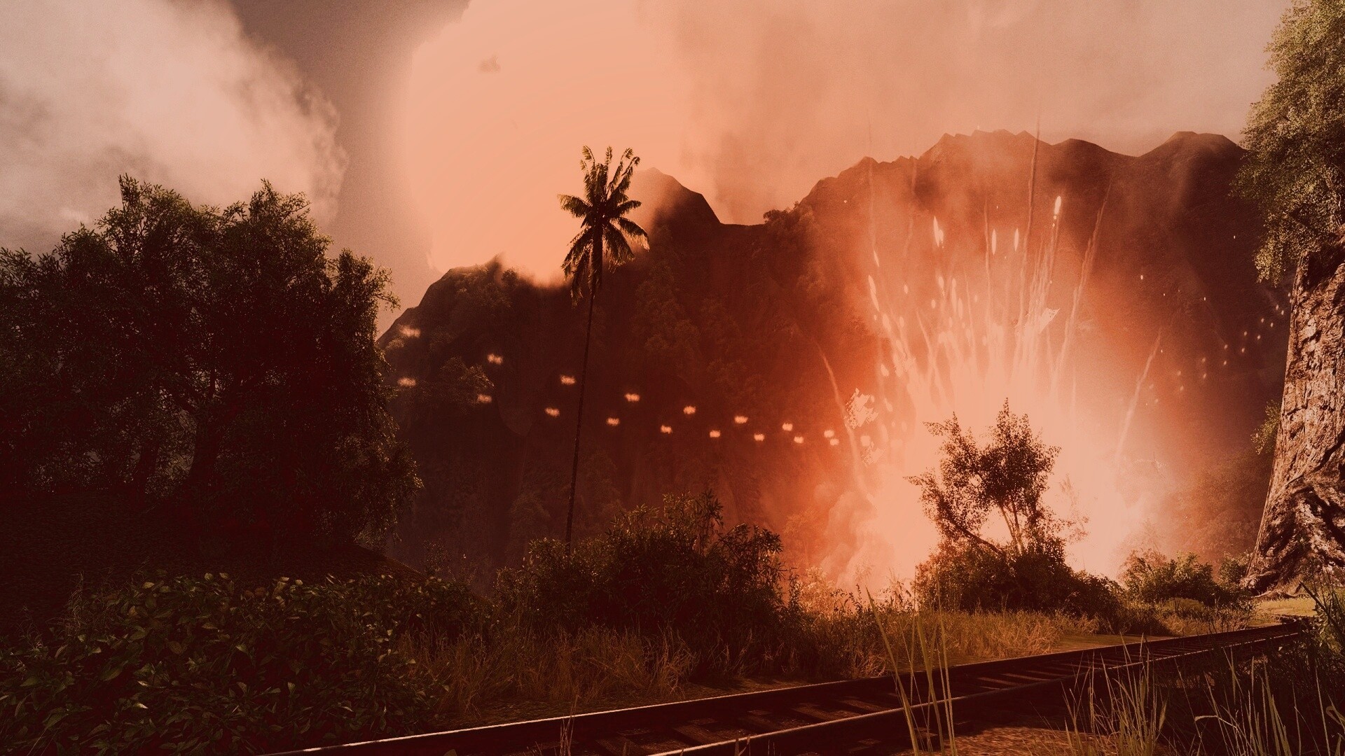 Взрыв в кустах обои