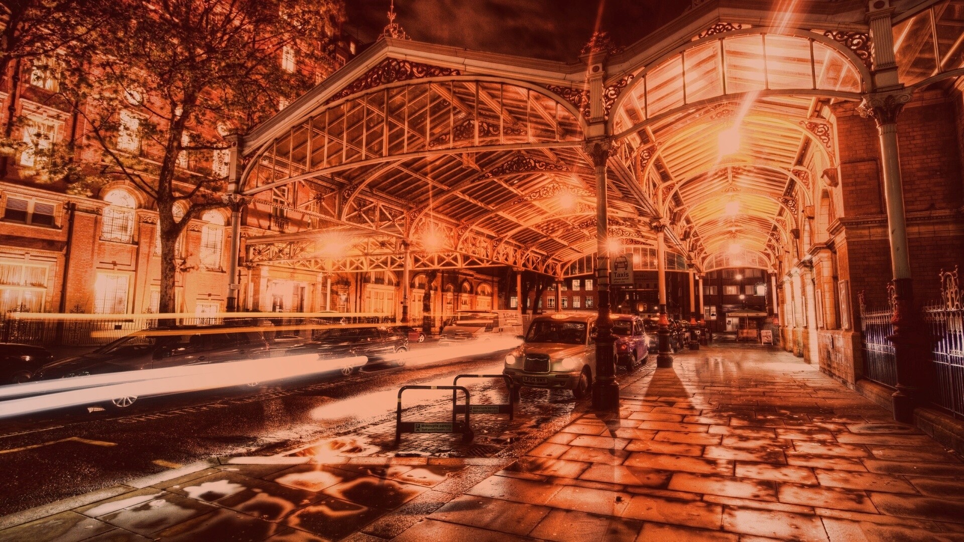 Город под фонарями обои