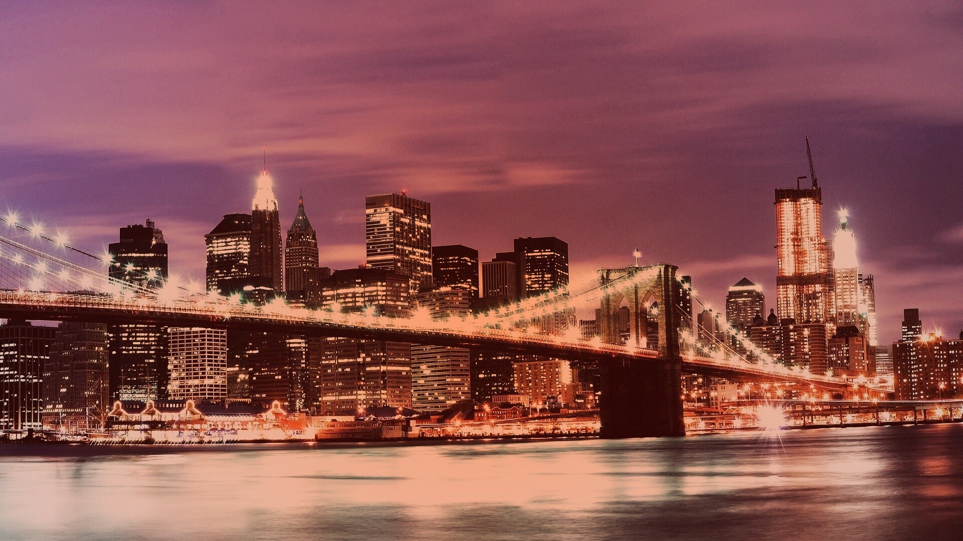 Бруклинский мост на фоне ночного Нью-Йорка обои