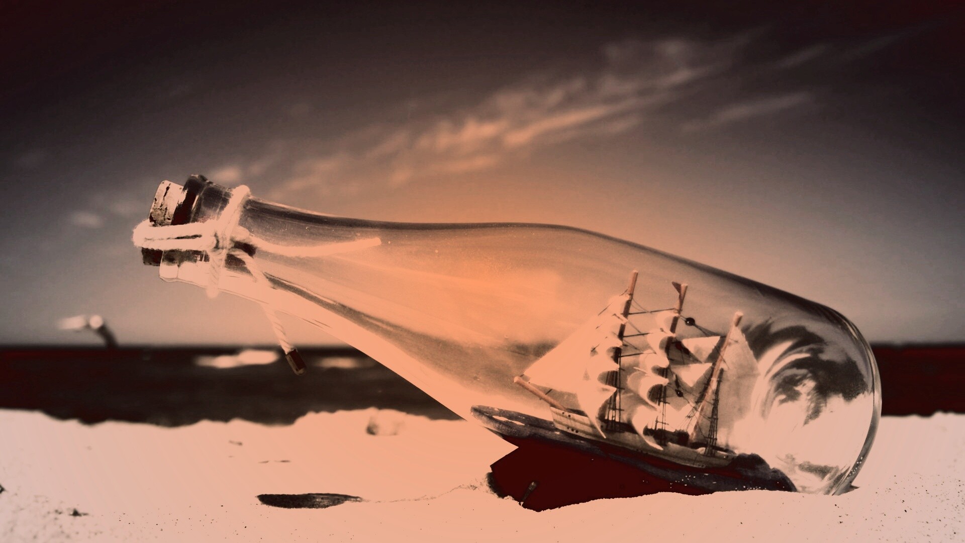 Парусник в бутылке обои