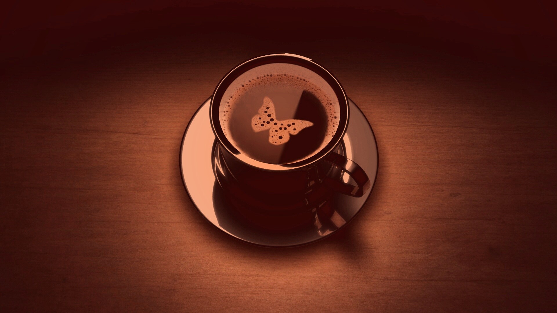 Чашка кофе с пенкой в форме бабочки обои