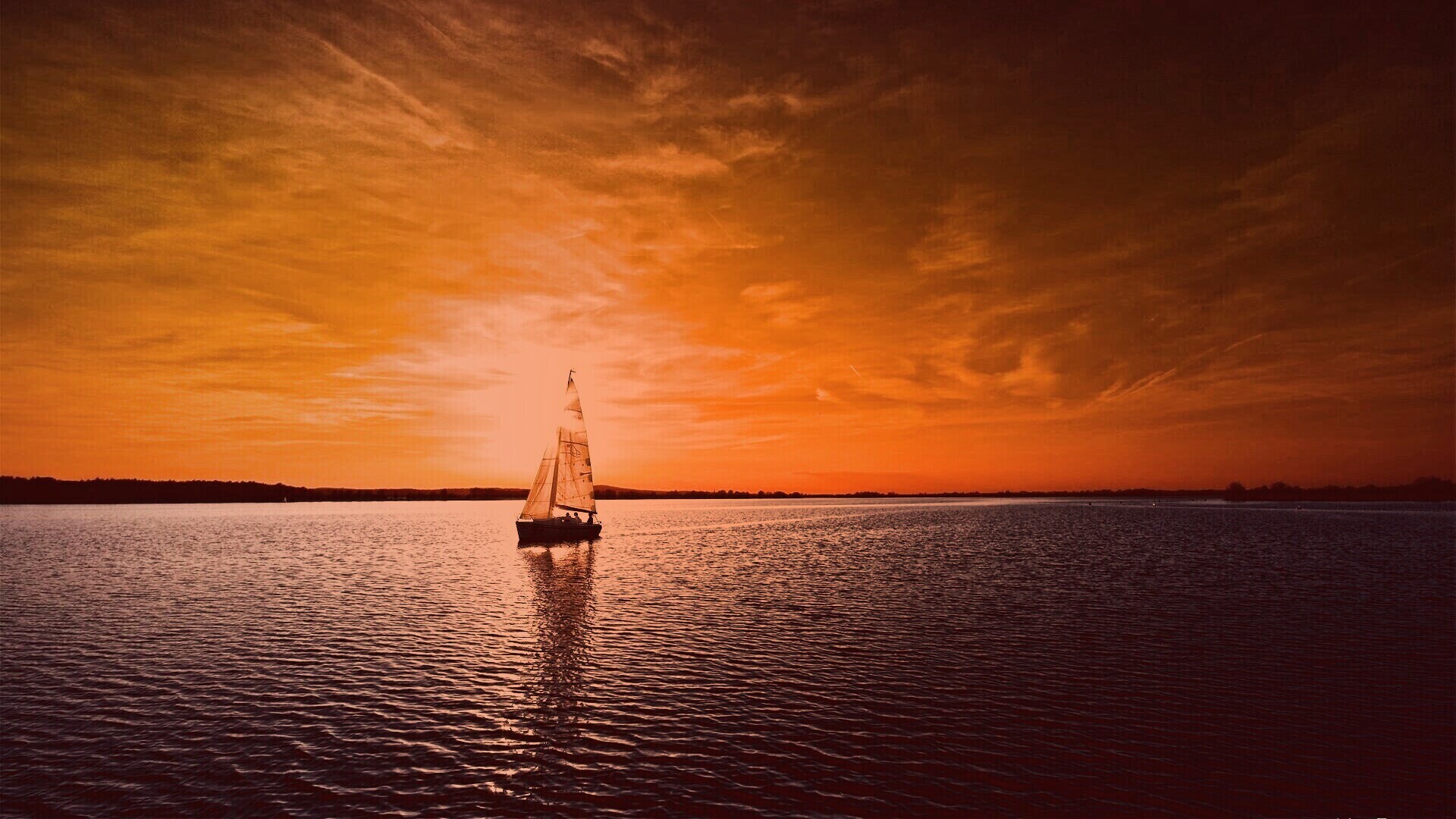 Яхта на закате обои