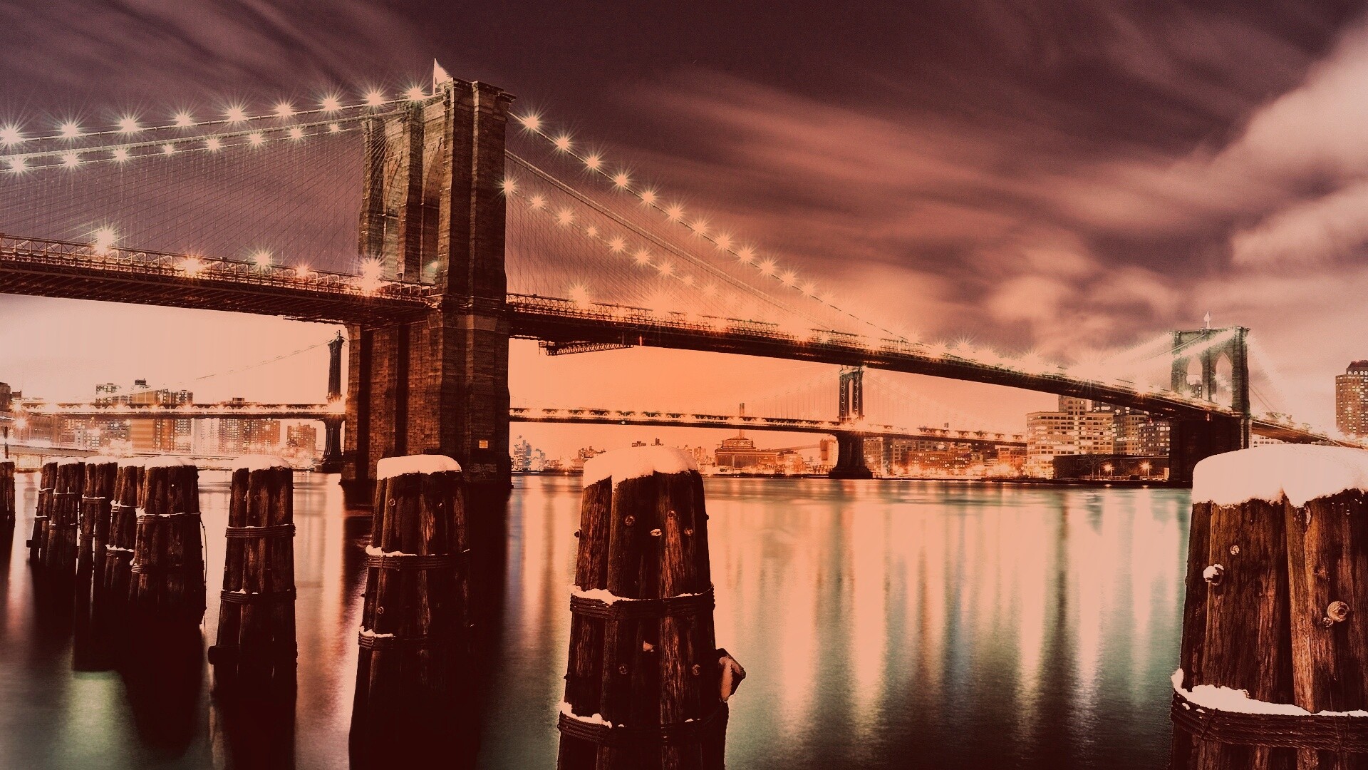 Бруклинский мост зимой HDR обои