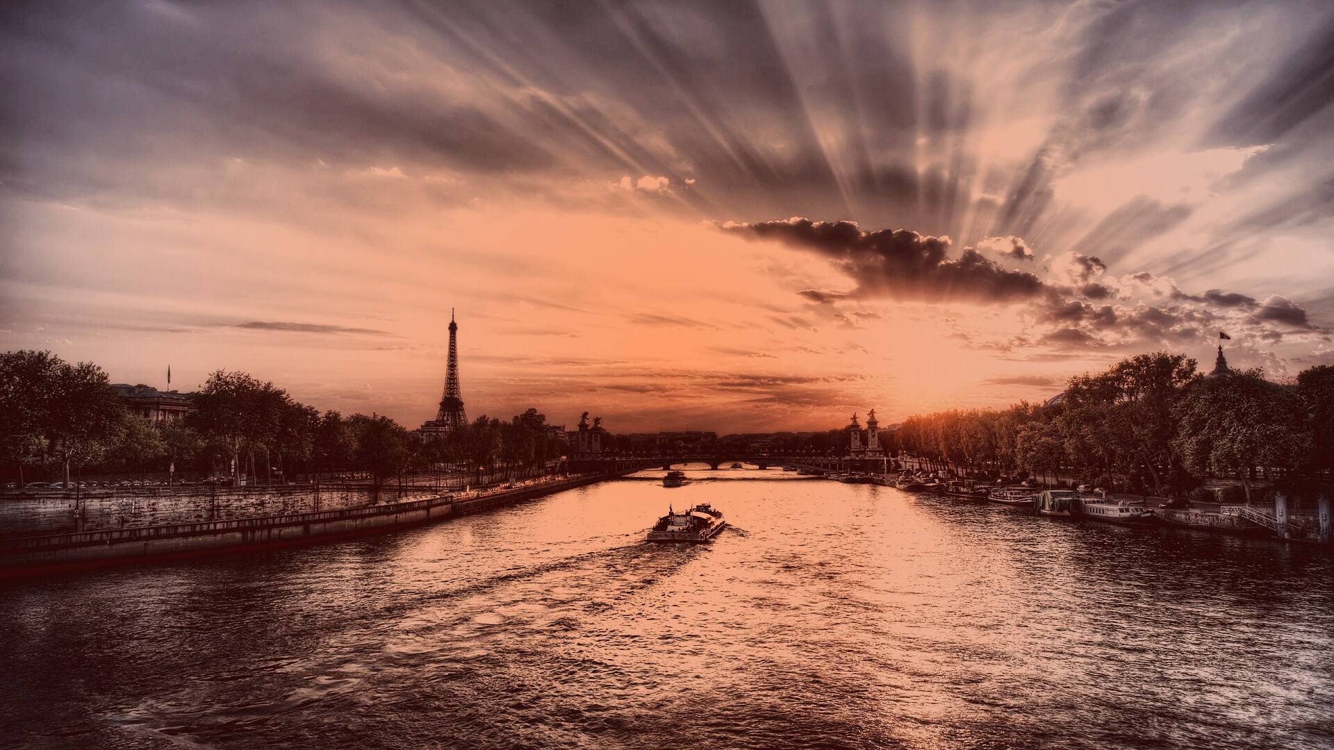 Закат над парижем HDR обои