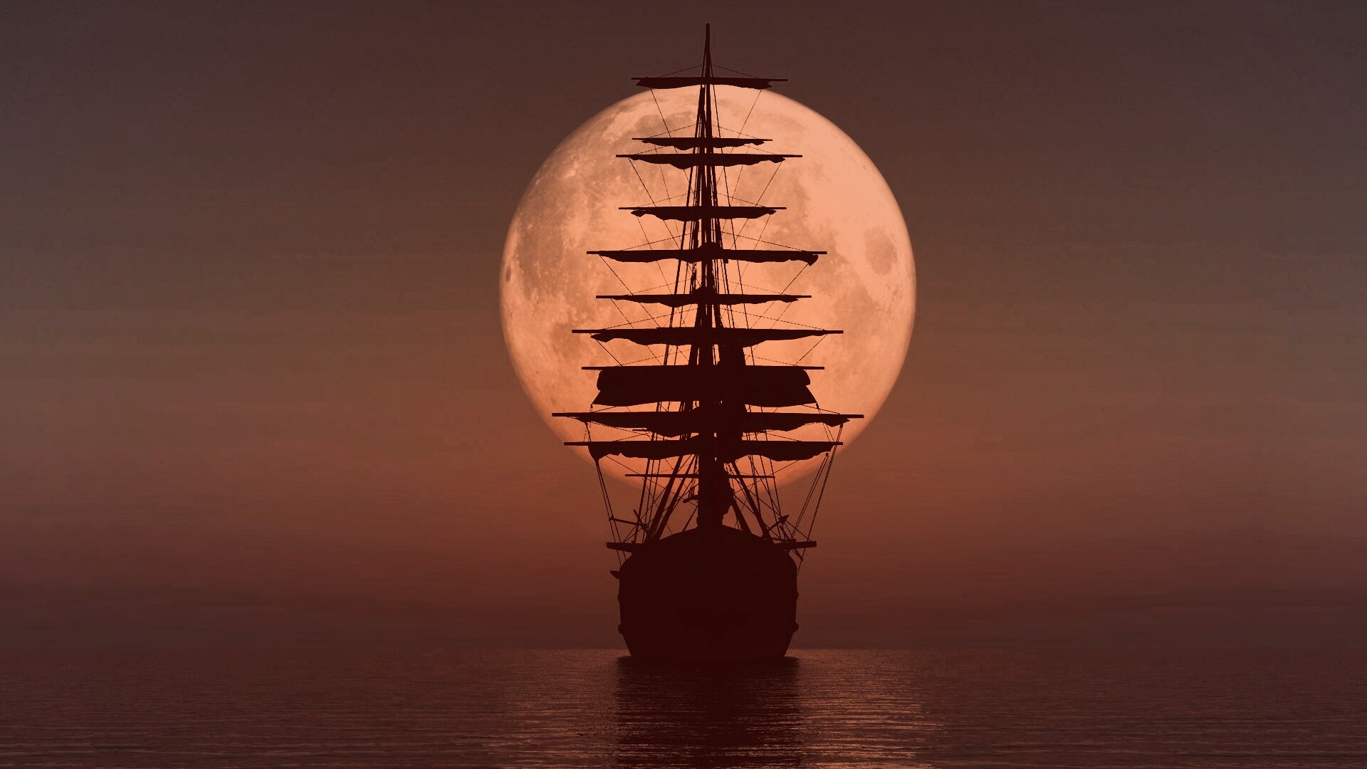 Корабль со спущенными парусами обои