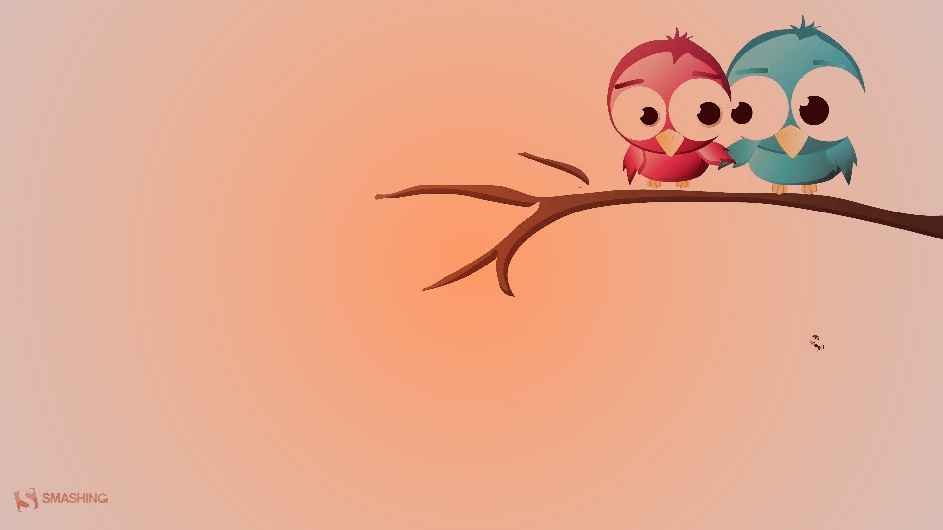 Две птички на ветке щебечут о любви обои