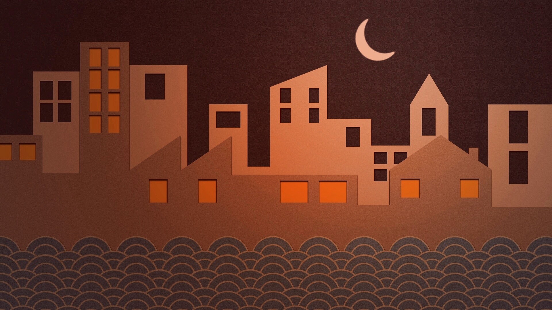 Ночной город на реке обои