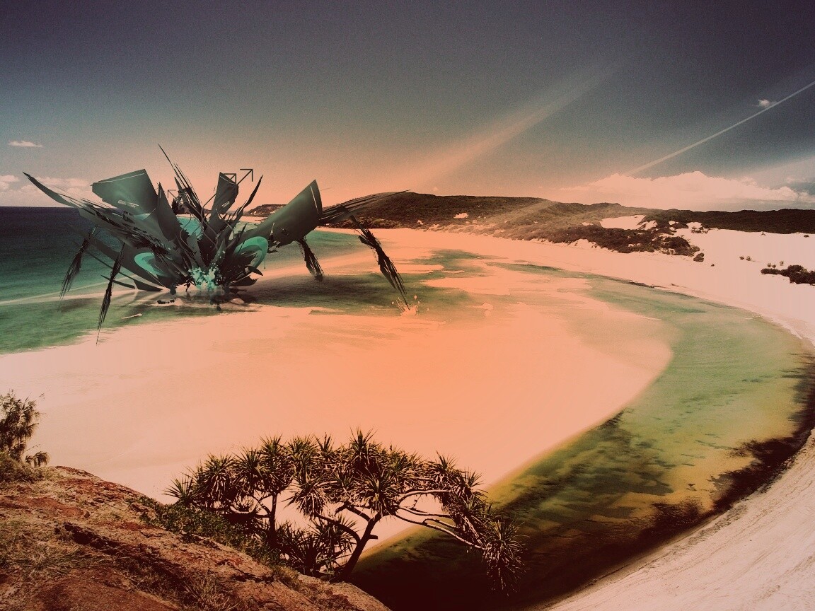 Робот на побережье обои