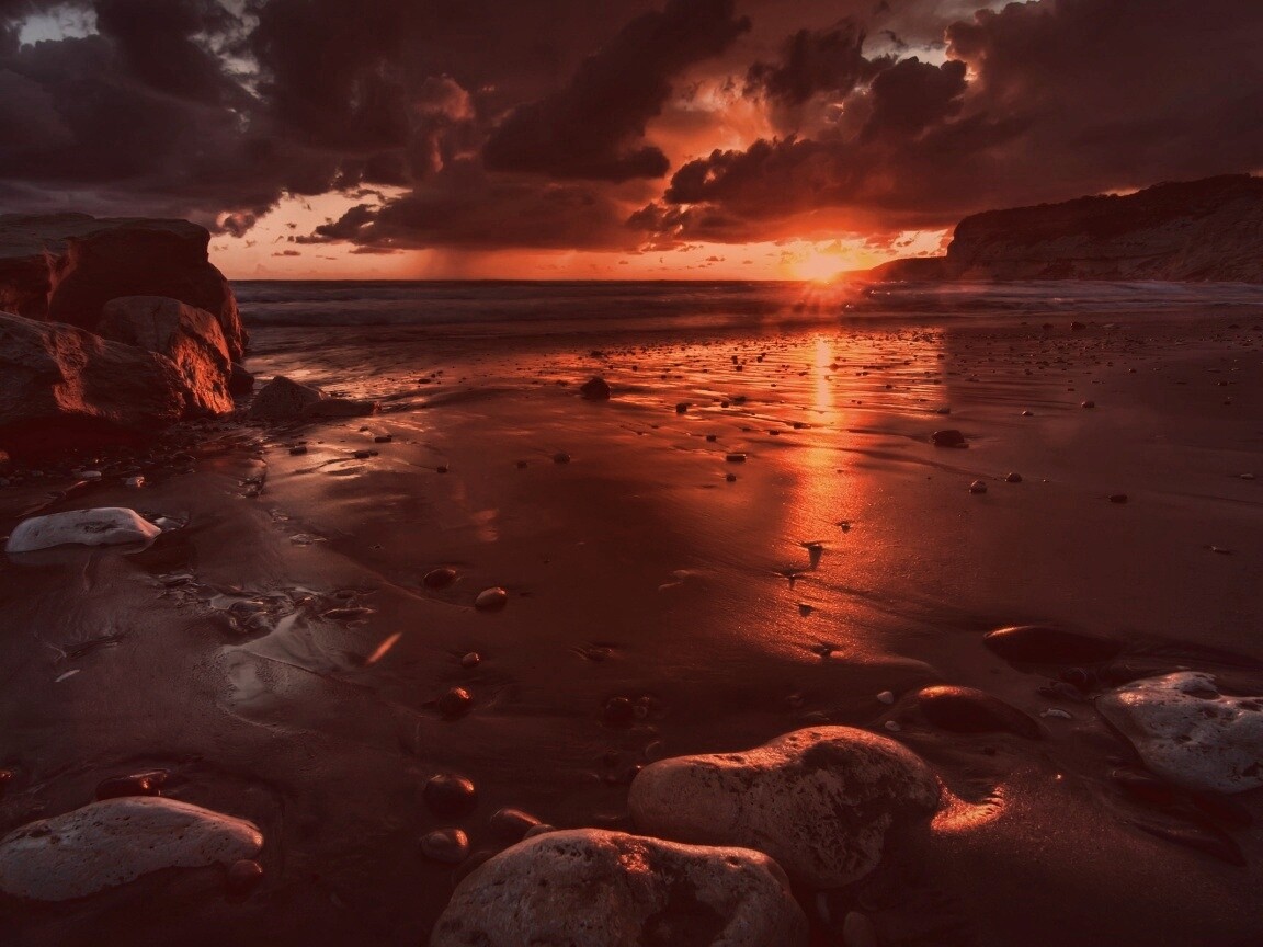 Закат солнца на пляже обои