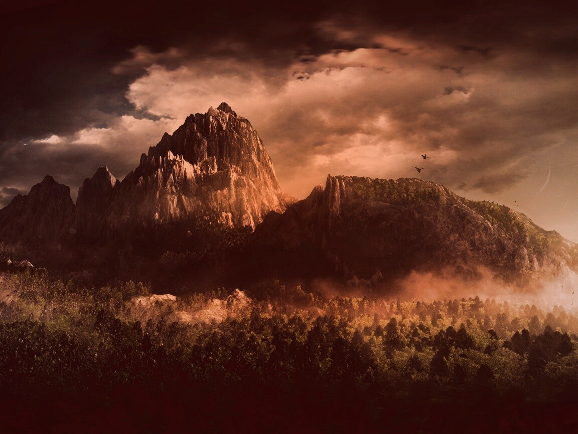 Горы посреди джунглей обои