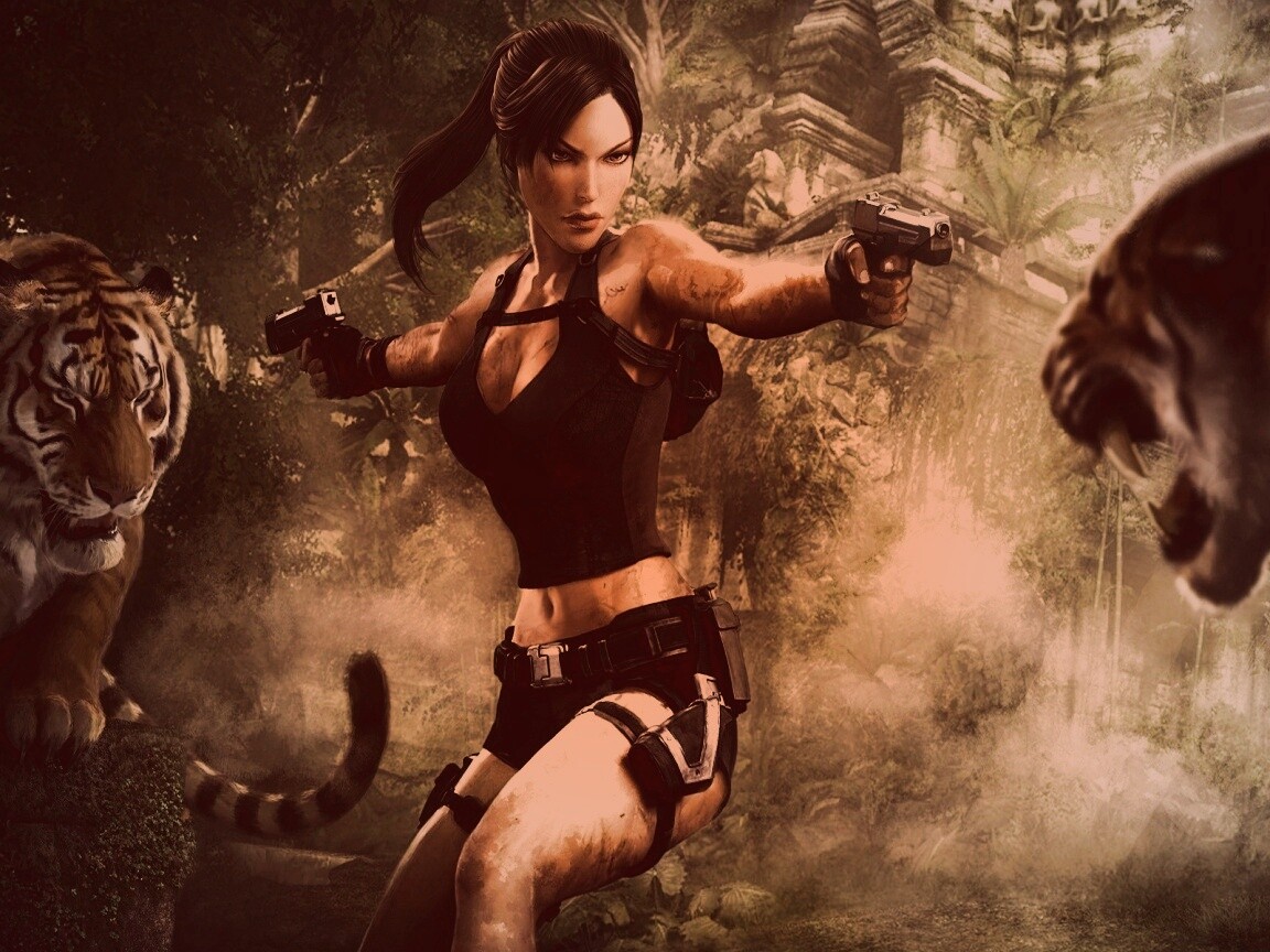 Лара Крофт протв тигров обои