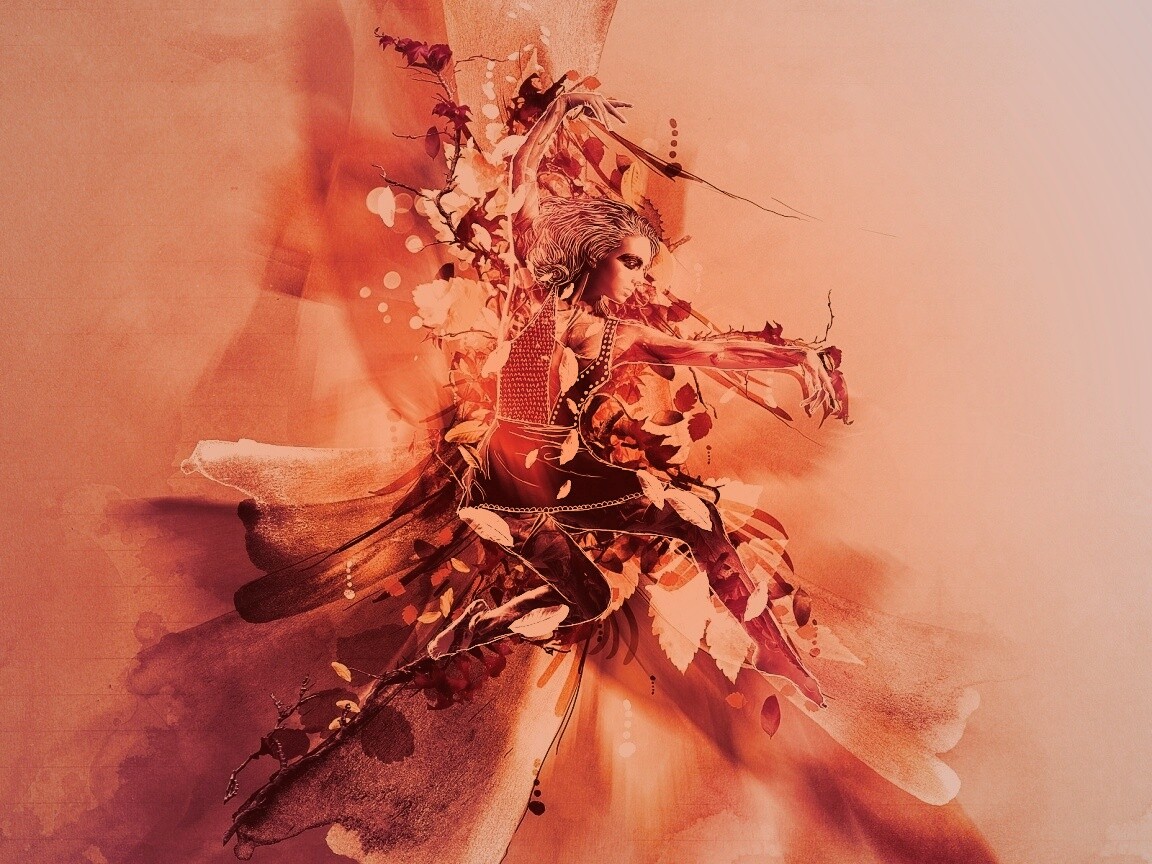 Девушка танцует в листьях обои