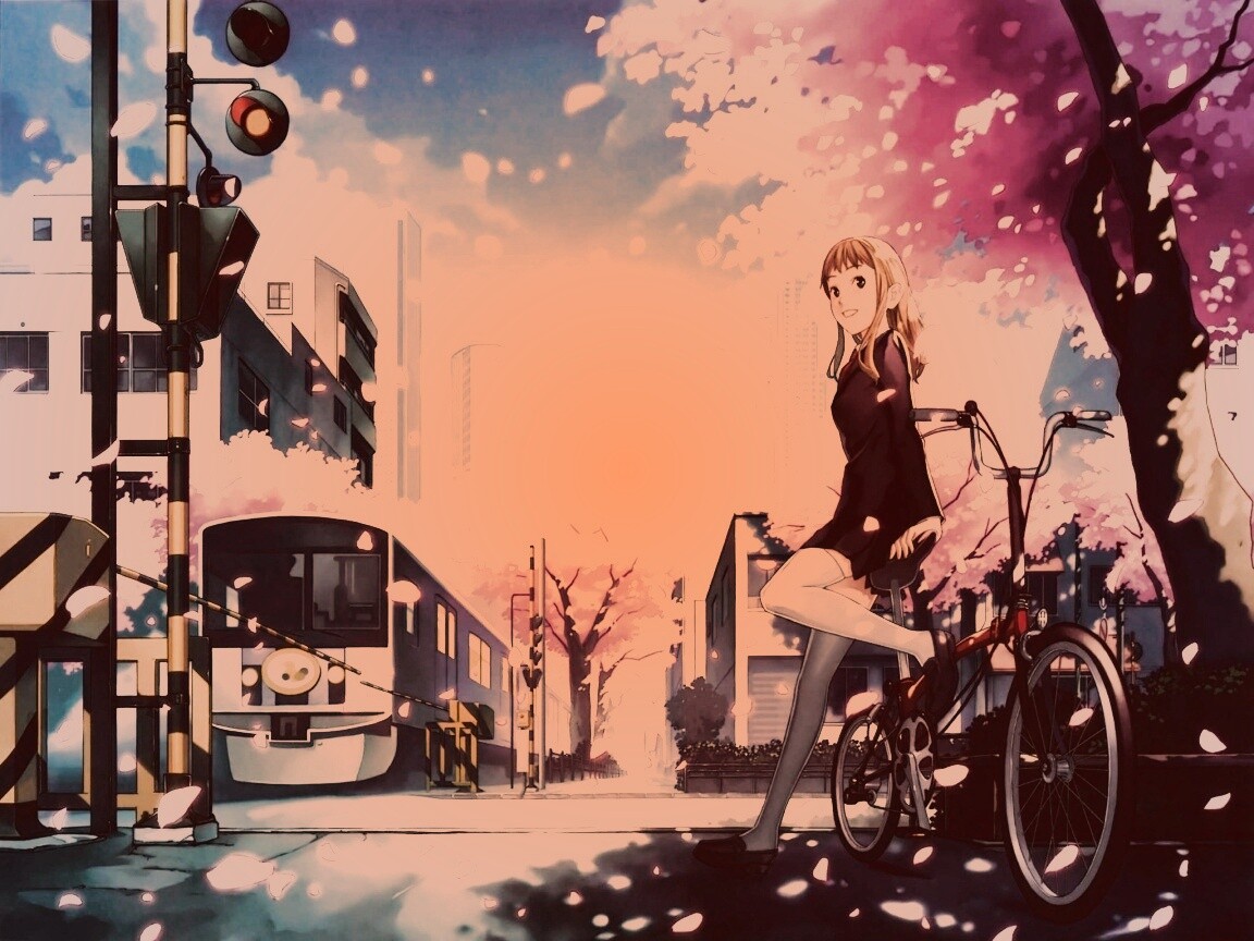 Японская школьница на велосипеде обои