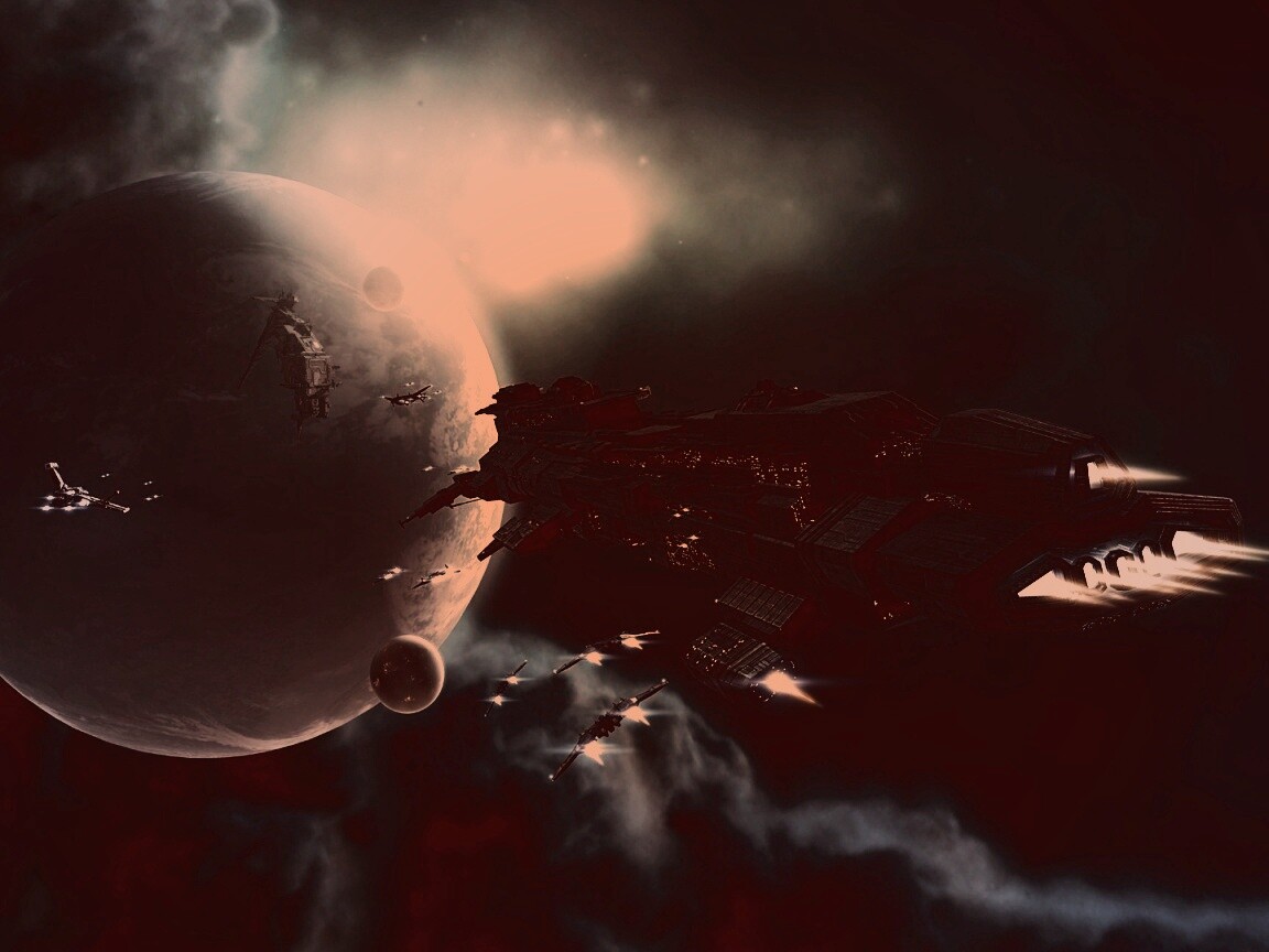 Космический флот атакует планету обои