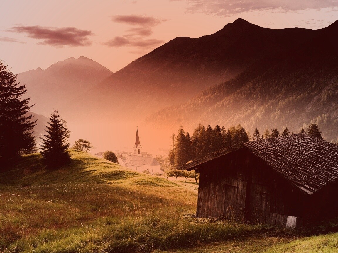 Церковь в австрийской деревне обои