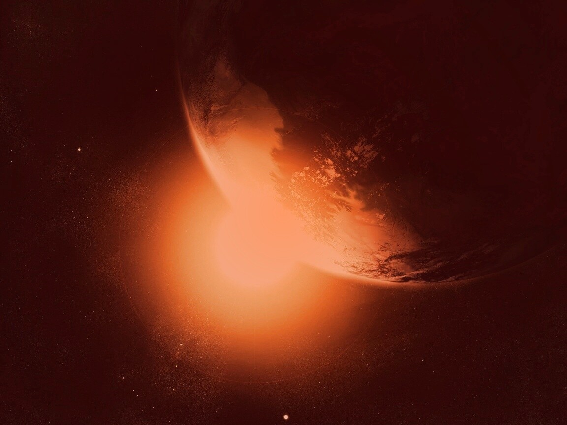 Солнце выглядывает из-за планеты обои