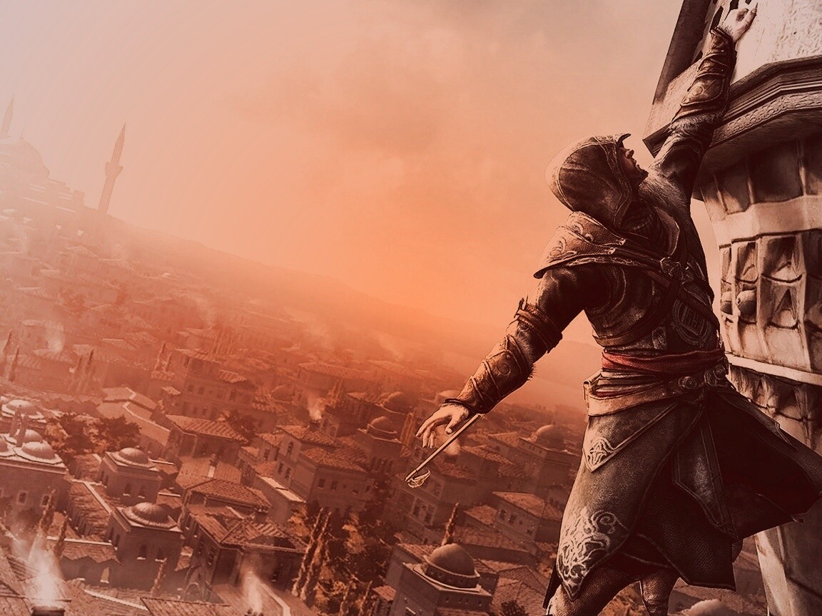 Ассасин лезет на башню обои