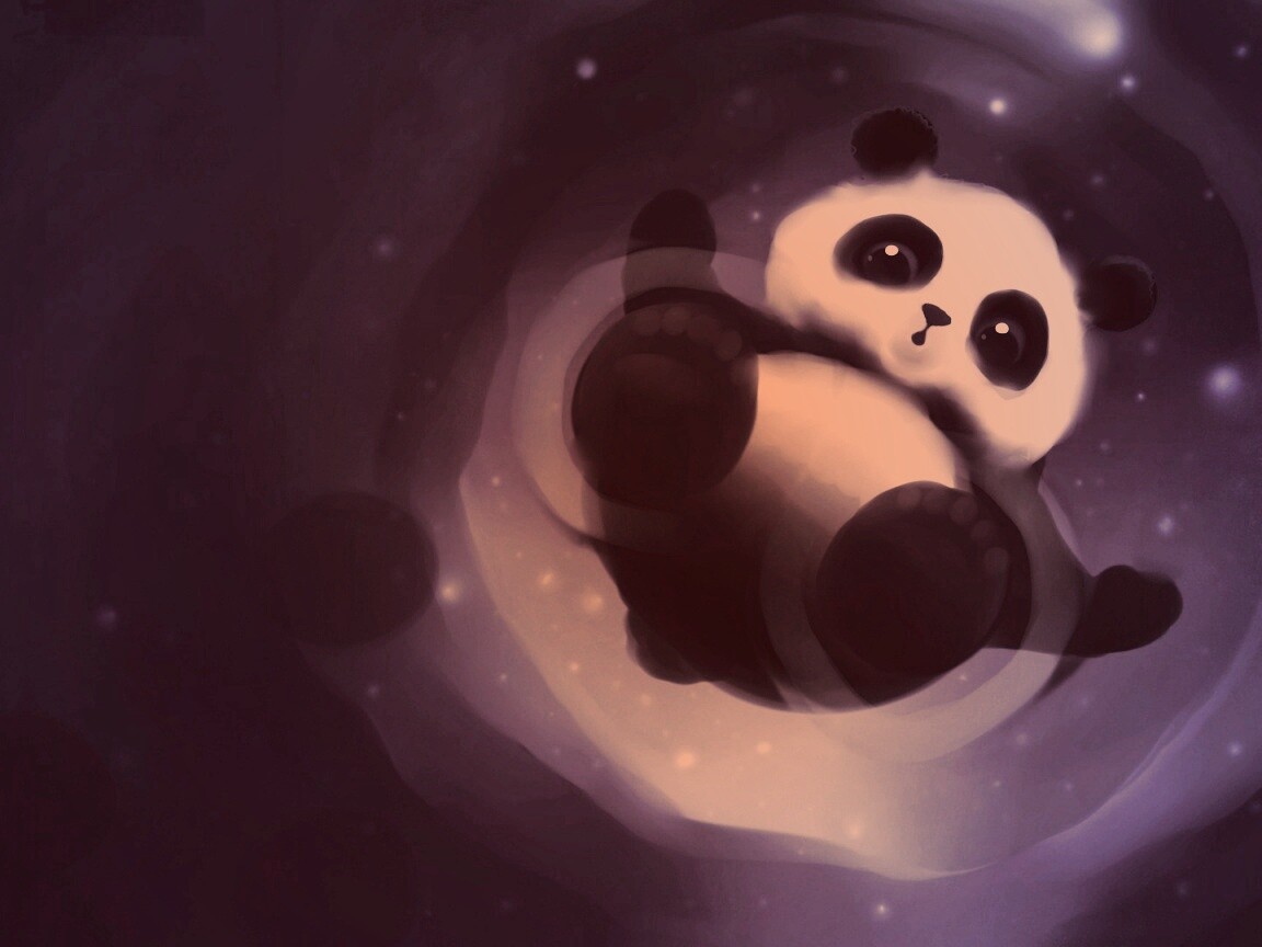 Маленькая панда и лужа обои