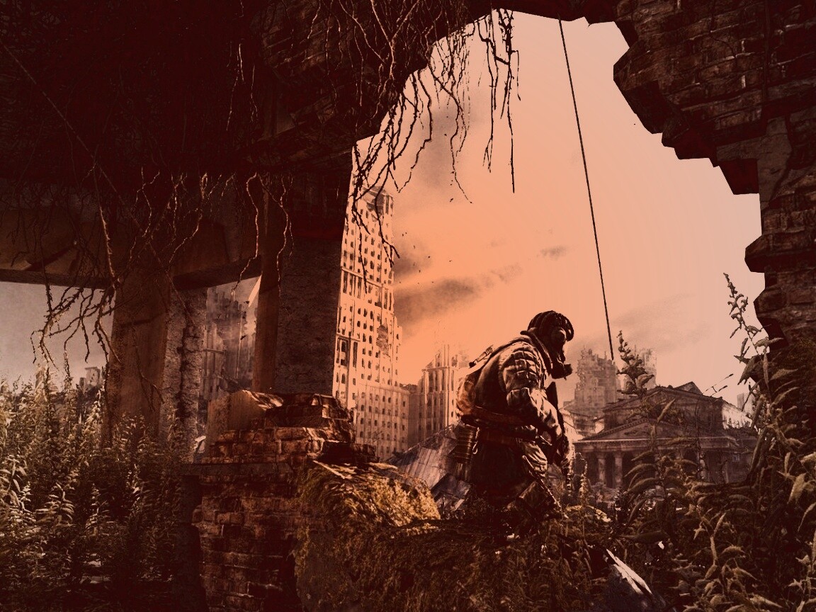 Сталкер в проломе стены обои