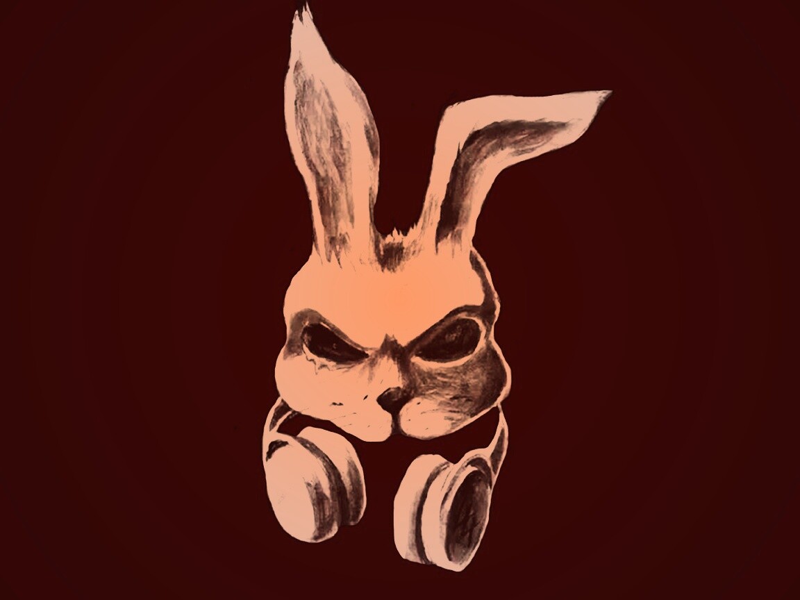 Кролик в наушниках обои