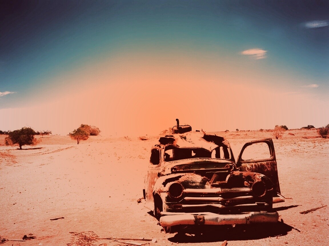 Брошенная в пустыне машина обои