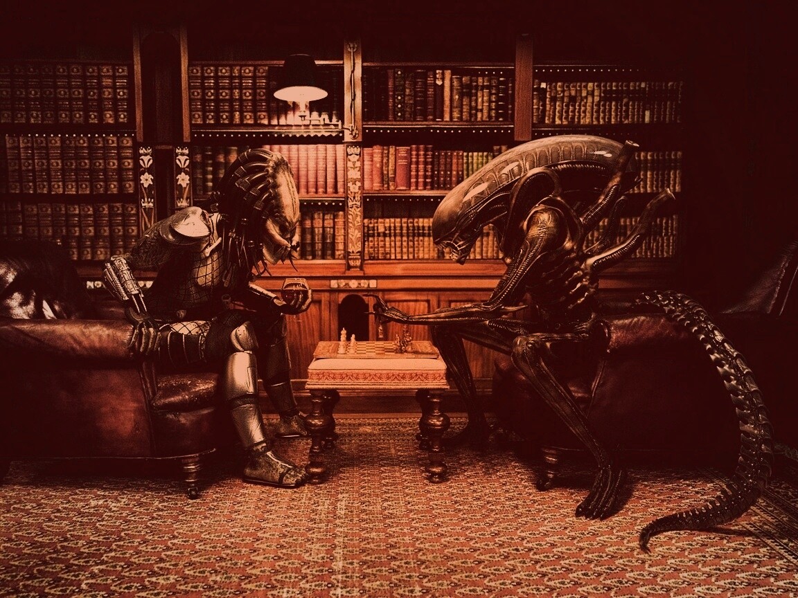 Чужой против хищника в шахматы обои