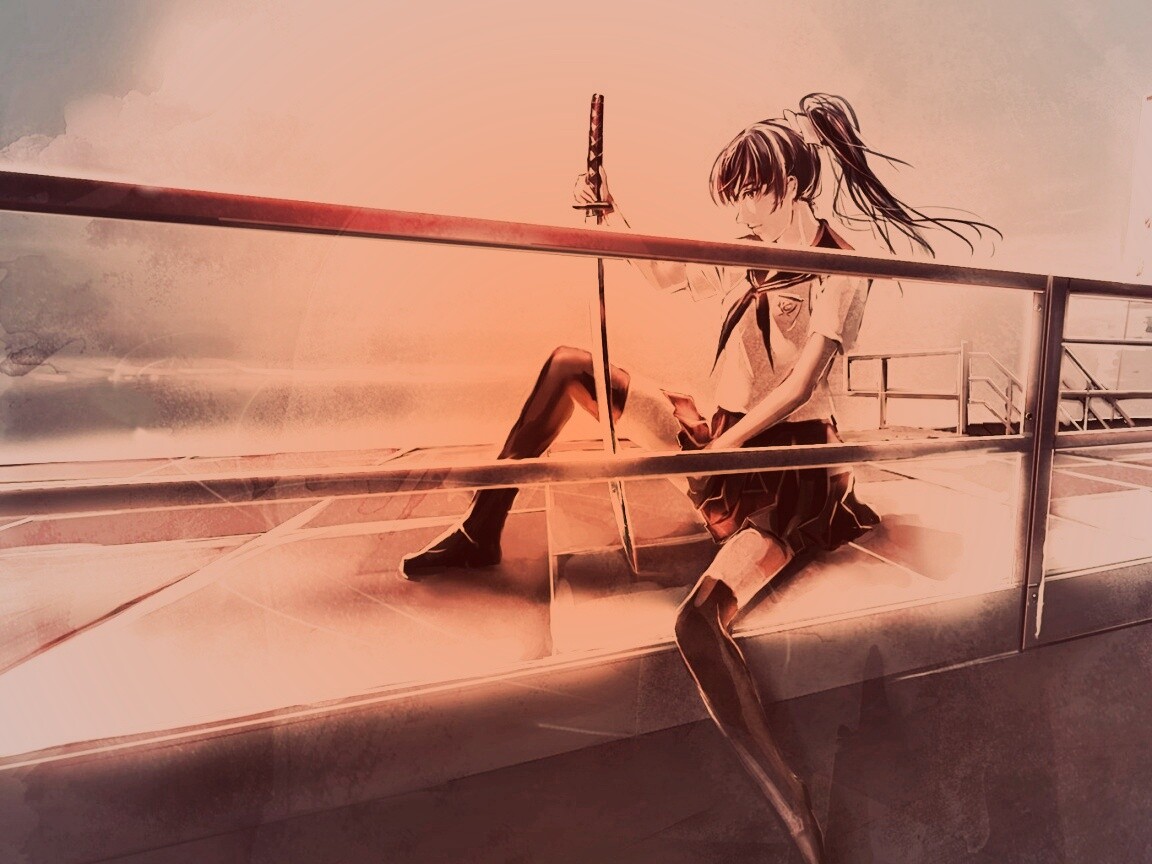 С катаной в руке обои