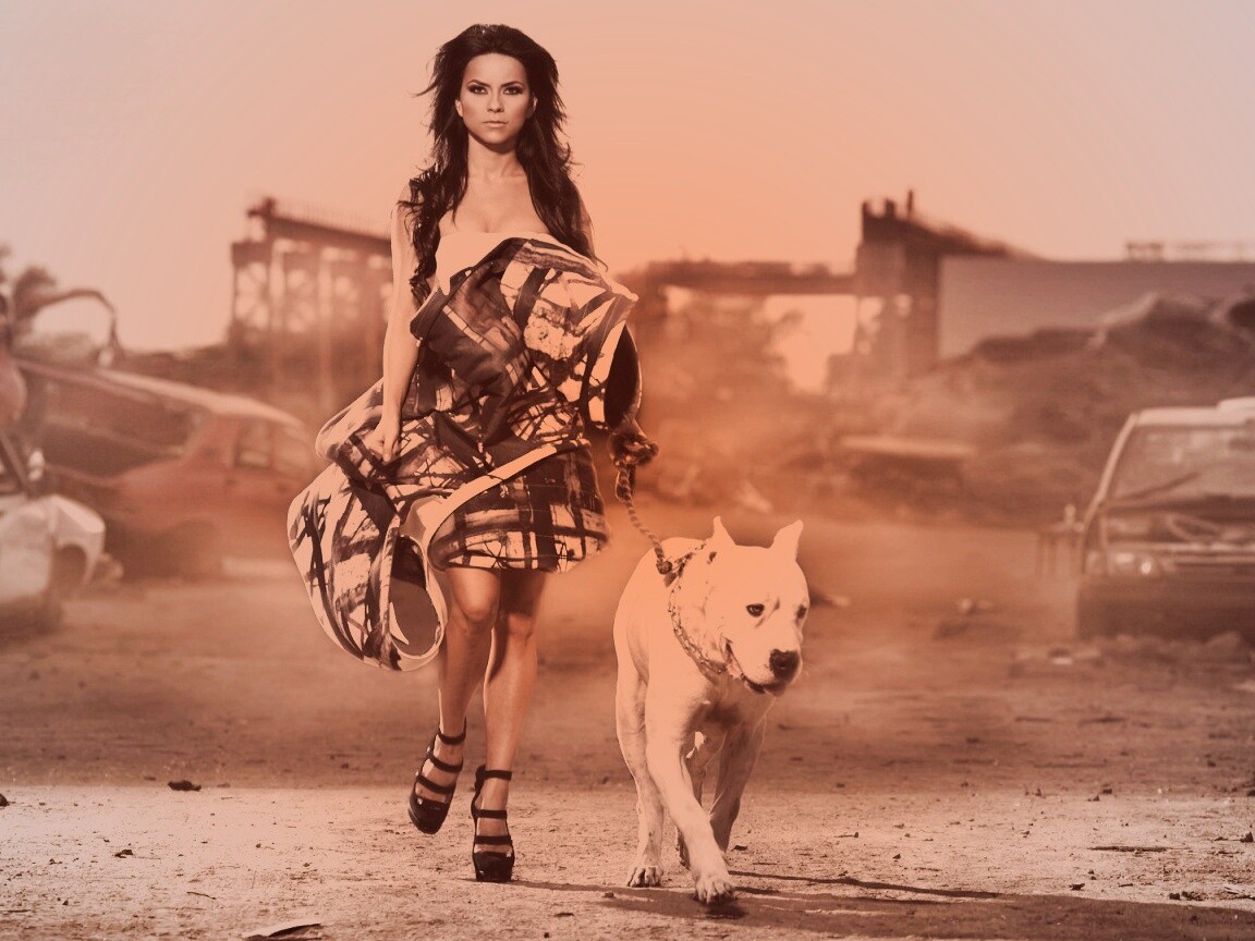 Девушка с питбулем обои