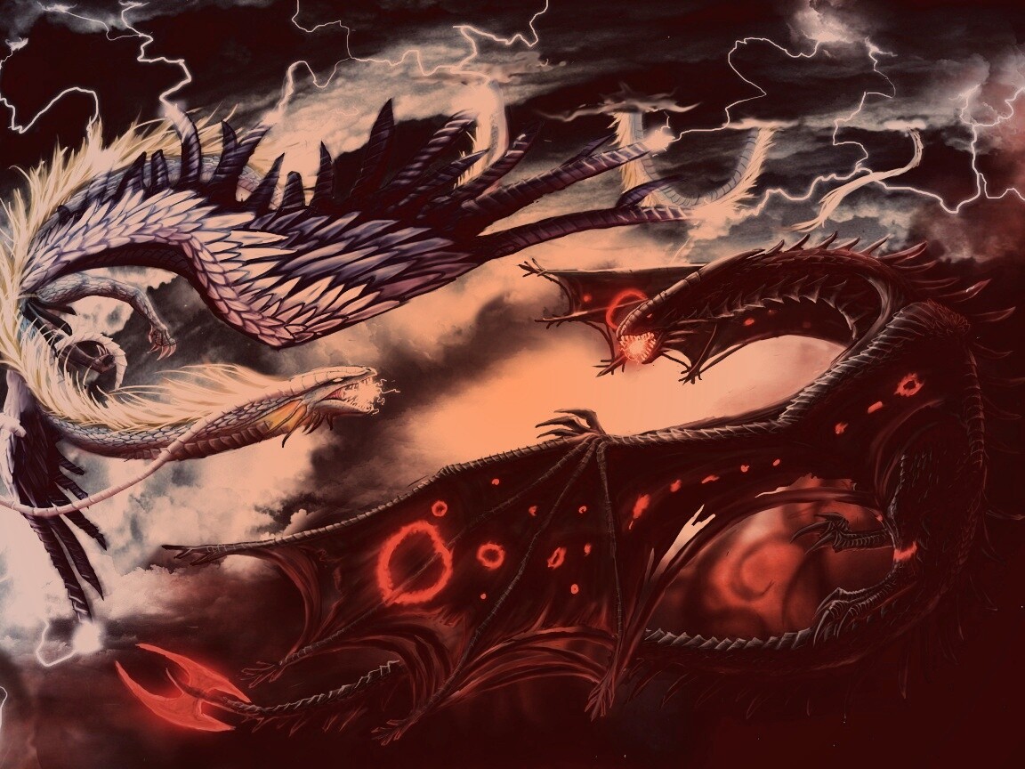 Живописная битва молнии и огня обои