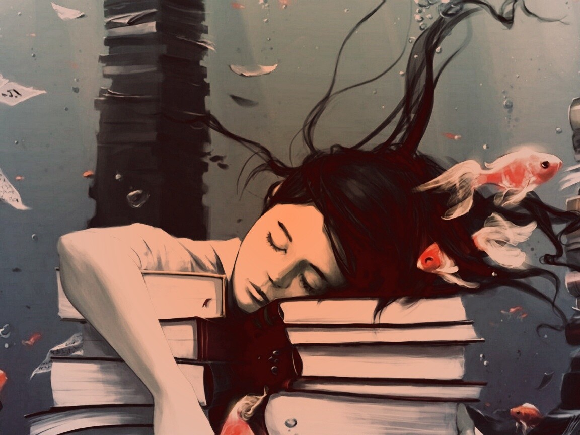 Девочка тонет в знаниях обои