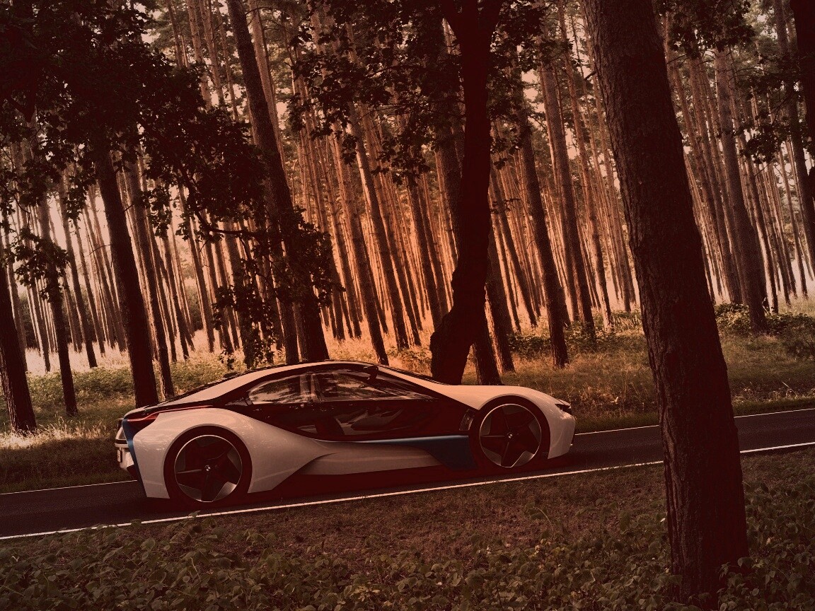 Спорткар BMW на лесной дороге обои