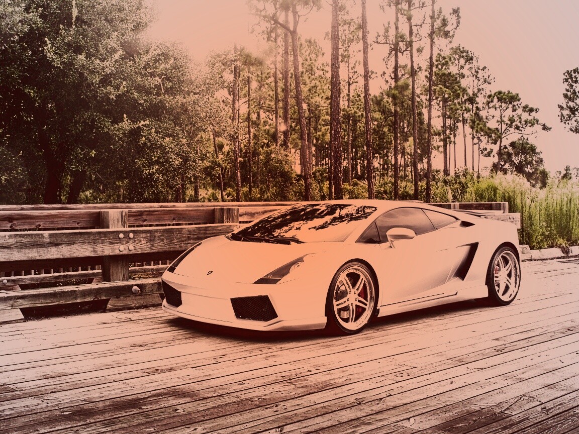 Ламбоджини на мосту в лесу обои