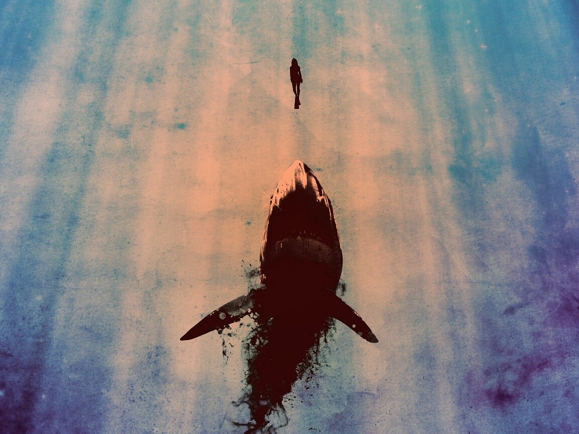 Акула гонится за человеком обои