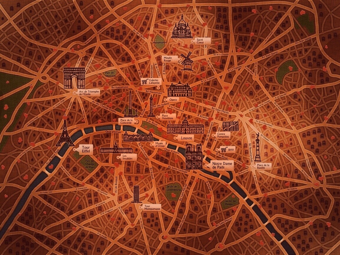 Карта Парижа обои