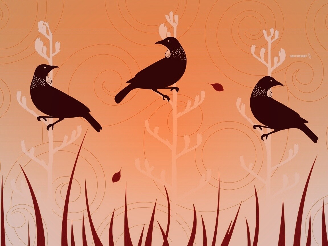 Векторные стилизованные птицы на ветках дерева обои