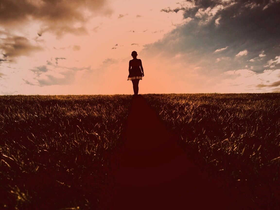 Силуэт девочки на поле обои