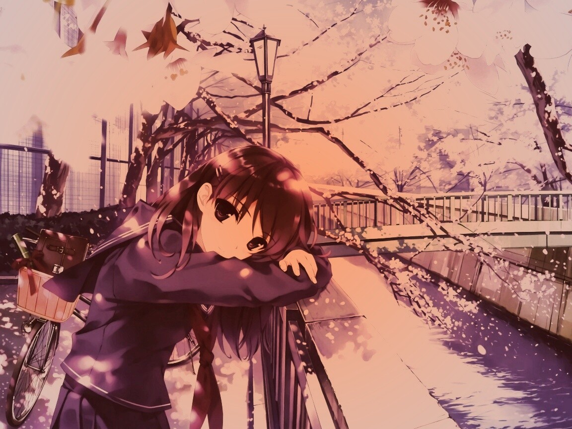 Девушка среди лепестков сакуры обои