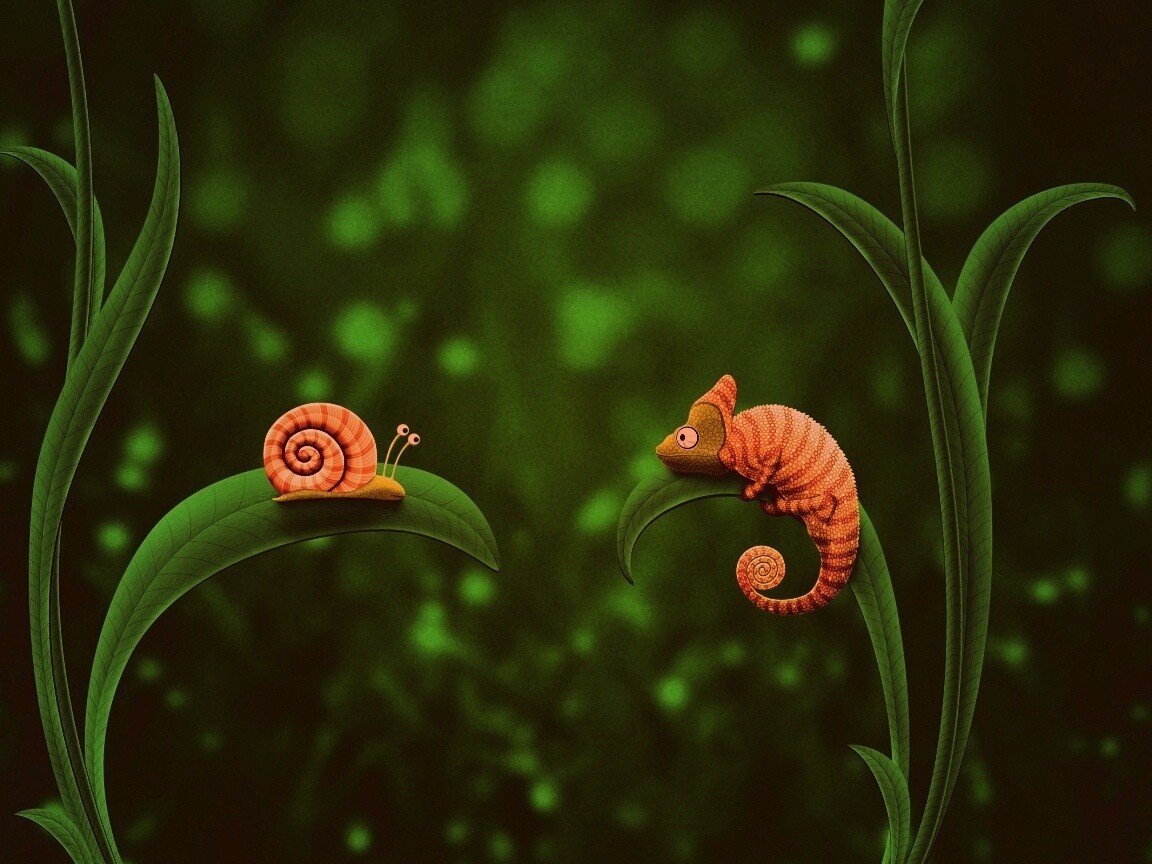 Хамелеон замаскированный под улитку обои