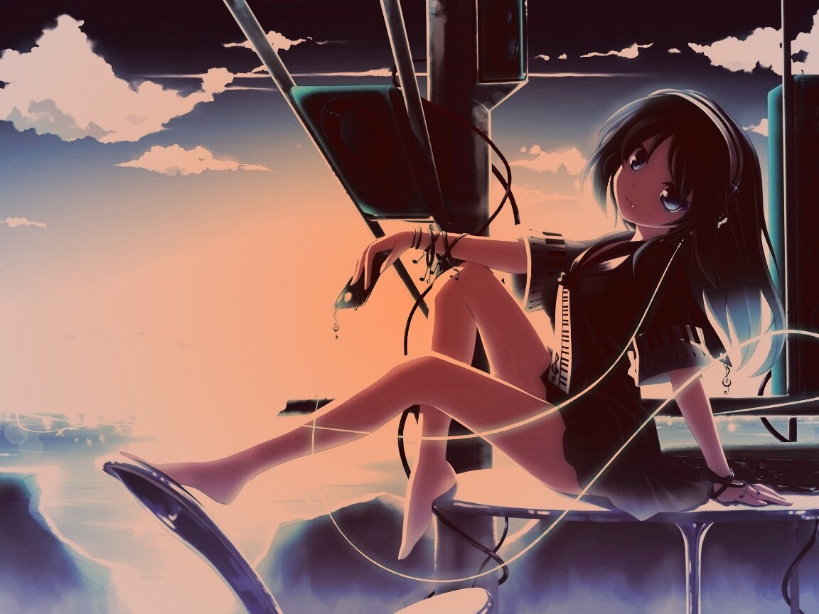 Девочка с плеером обои